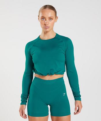 Corp Tops Gymshark Sweat Seamless Long Sleeve Mujer Turquesa | CO 2527ZUT